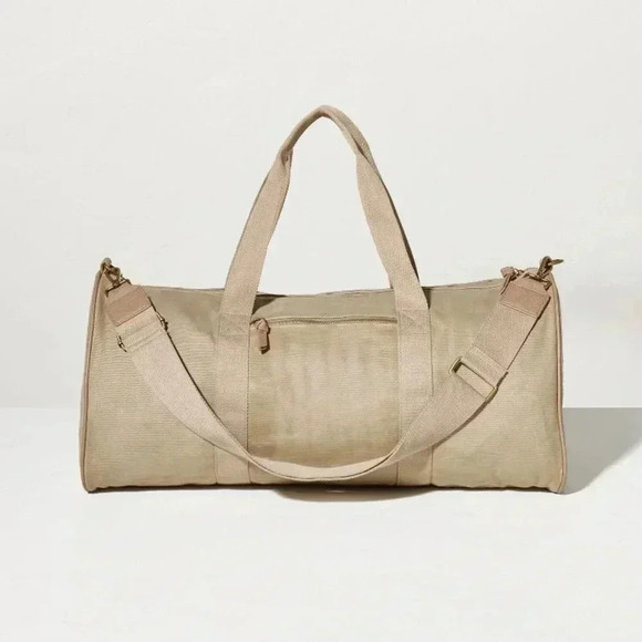 NWT HEARTH & HAND CANVAS TRAVEL DUFFEL BAG KHAKI - Picture 2 of 7